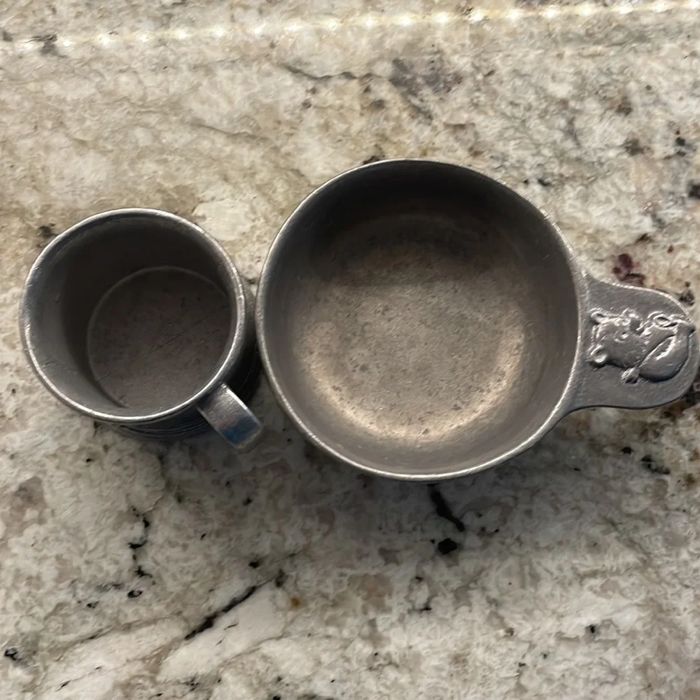 Vintage Carson Pewter Kids Bowl and Mug‎ with Bears